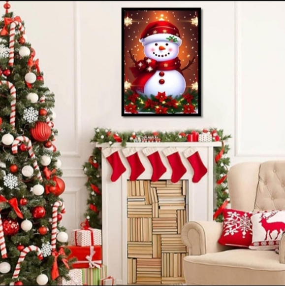 Holly Leaf Snowman Holiday Christmas Red Diamond Painting Kit New - Picture 3 of 7